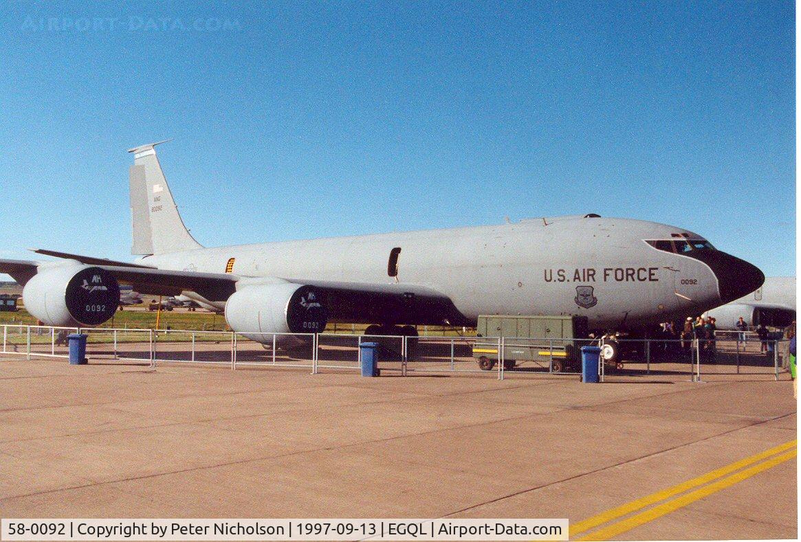 58-0092, 1958 Boeing KC-135R Stratotanker C/N 17837, KC-135R Stratotanker, callsign Pack 77, of the New Hampshire Air National Guard's 133rd Air Refuelling Squadron in the static park of the 1997 RAF Leuchars Airshow.