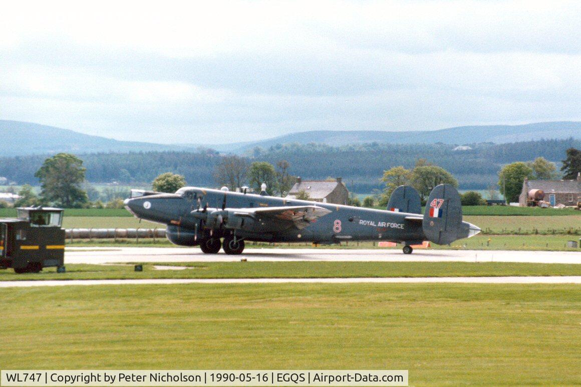 WL747, Avro 716 Shackleton AEW.2 C/N R3/696/239005, Shackleton AEW.2 of 8 Squadron preparing for take-off at RAF Lossiemouth in May 1990.