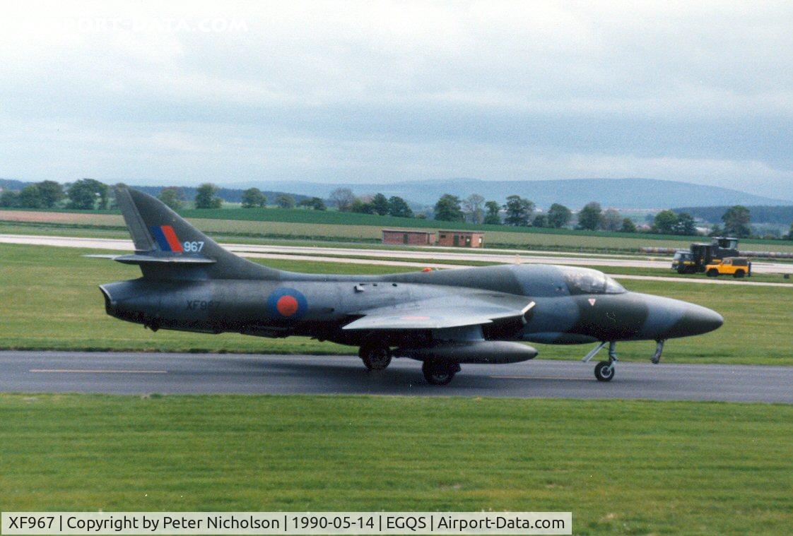 XF967, 1956 Hawker Hunter T.8B C/N HABL-003122, Hunter T.8B of 237 Operational Conversion Unit taxying to the active runway at RAF Lossiemouth in May 1990.