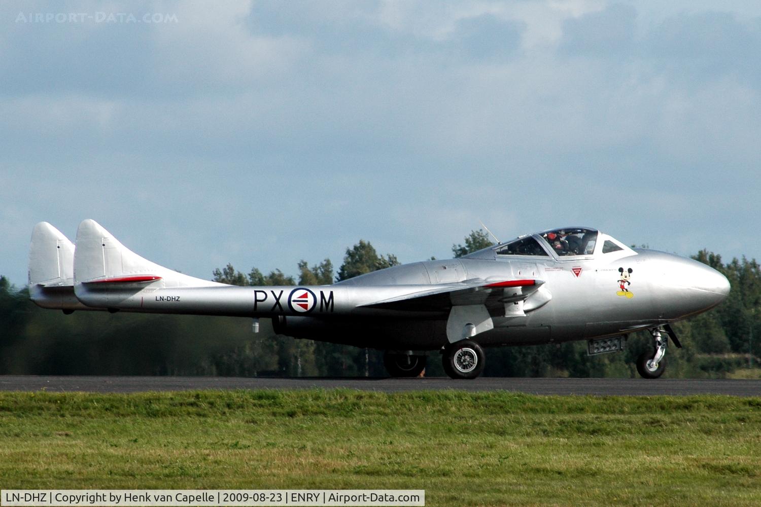 LN-DHZ, 1959 De Havilland (F+W Emmen) Vampire T55 (DH-115) C/N 990, Vampire taking off from Rygge air force base, Norway.