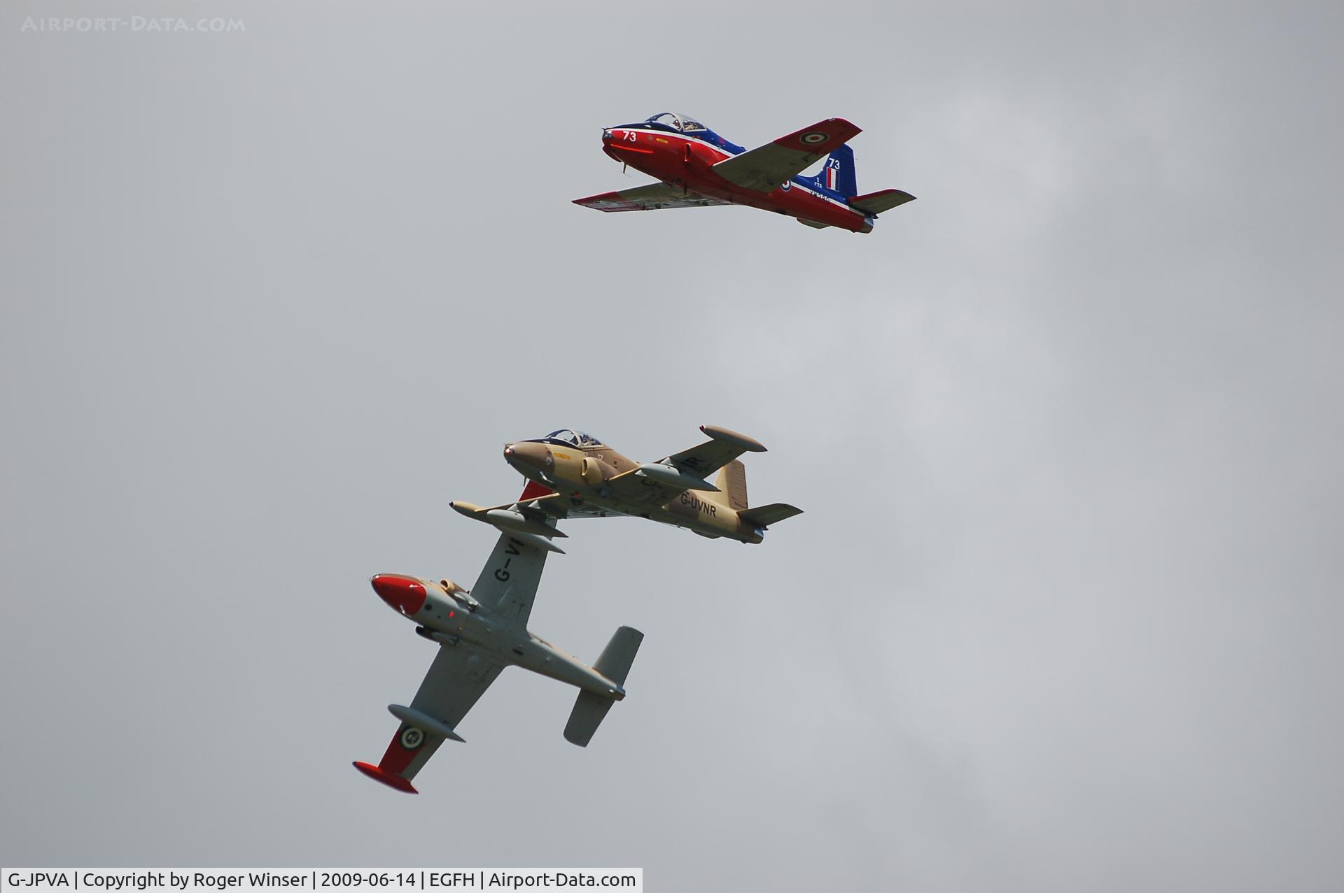 G-JPVA, 1971 BAC 84 Jet Provost T.5A C/N EEP/JP/953, Team Viper flypast led by Viper 1 (G-JPVA/XW289) with G-UVNR (Viper 2) and G-VPER (Viper 3) on the 90th anniversary of the first non-stop trans-Atlantic flight. 