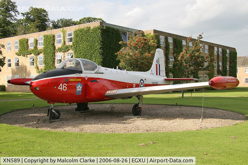 XN589, 1961 Hunting P-84 Jet Provost T.3A C/N PAC/W/12191, Hunting P-84 Jet Provost T3A. Formerly serving with No 1 FTS and now the gate guardian at RAF Linton on Ouse.