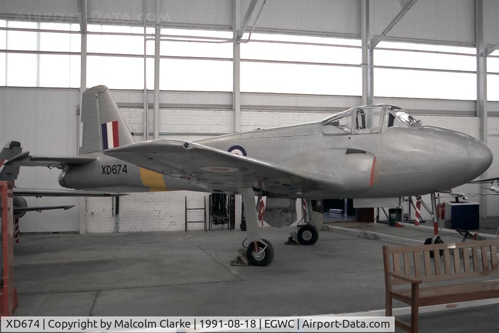 XD674, 1955 Hunting Percival P-84 Jet Provost T.1 C/N PAC/84/001, Hunting Percival P-84 Jet Provost T1. At The Aerospace Museum, RAF Cosford in 1991.