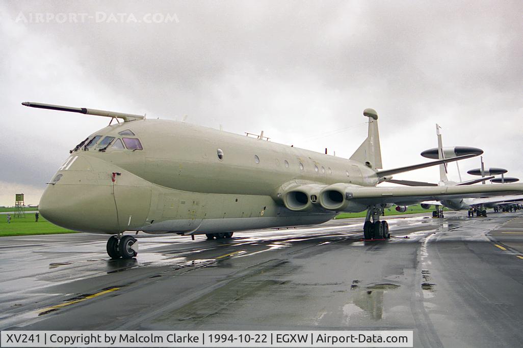 XV241, Hawker Siddeley Nimrod MR.2 C/N 8016, Hawker Siddeley Nimrod MR2. From RAF No 201 Sqn, Kinloss at RAF Waddington's Photocall 94.