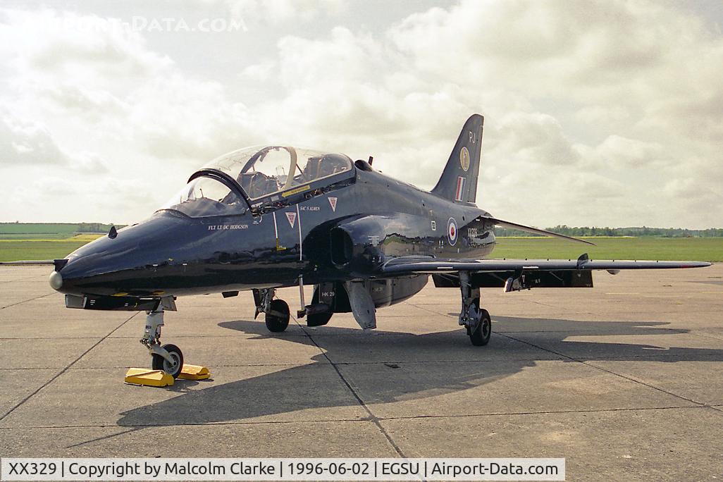 XX329, 1980 Hawker Siddeley Hawk T.1A C/N 174/312153, British Aerospace Hawk T1A. From RAF No 4 FTS/10 Sqn, Valley and seen here at Duxford's Classic Jet & Fighter Display in 1996.