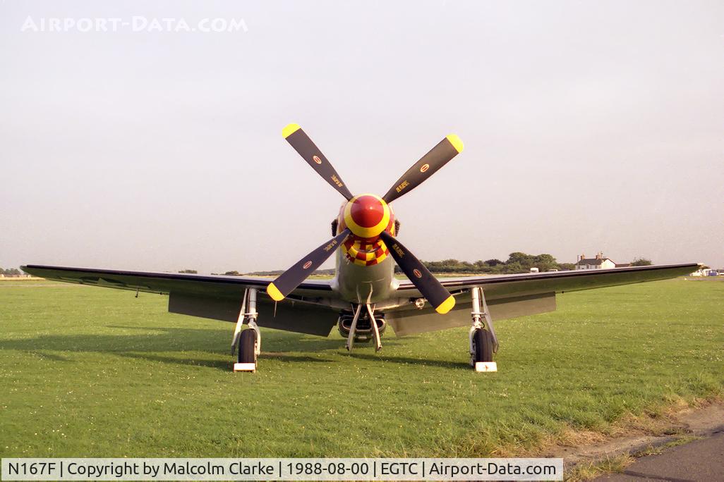 N167F, 1944 North American P-51D Mustang C/N 122-40417, North American P-51D Mustang. Operated by the Scandinavian Historic Flight as 44-73877 'Old Crow'. Cranfield 1988.