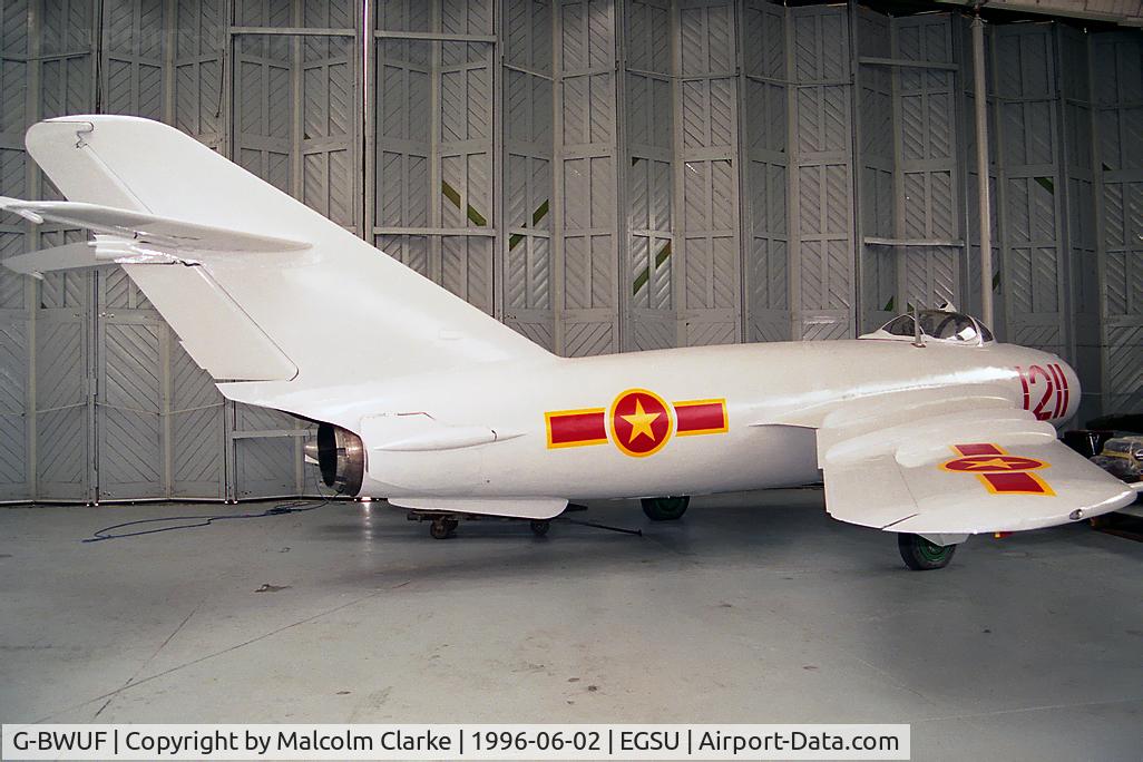 G-BWUF, 1958 PZL-Mielec Lim-5 (MiG-17F) C/N 1C1211, PZL-Mielec Lim-5. At The Imperial War Museum, Duxford in 1996. Later registered as G-MIGG.