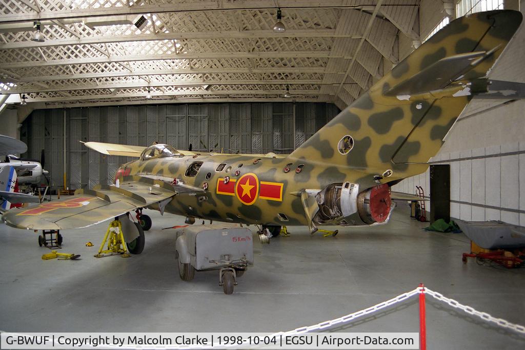 G-BWUF, 1958 PZL-Mielec Lim-5 (MiG-17F) C/N 1C1211, PZL-Mielec Lim-5. At The Imperial War Museum, Duxford in 1996. Later registered as G-MIGG.