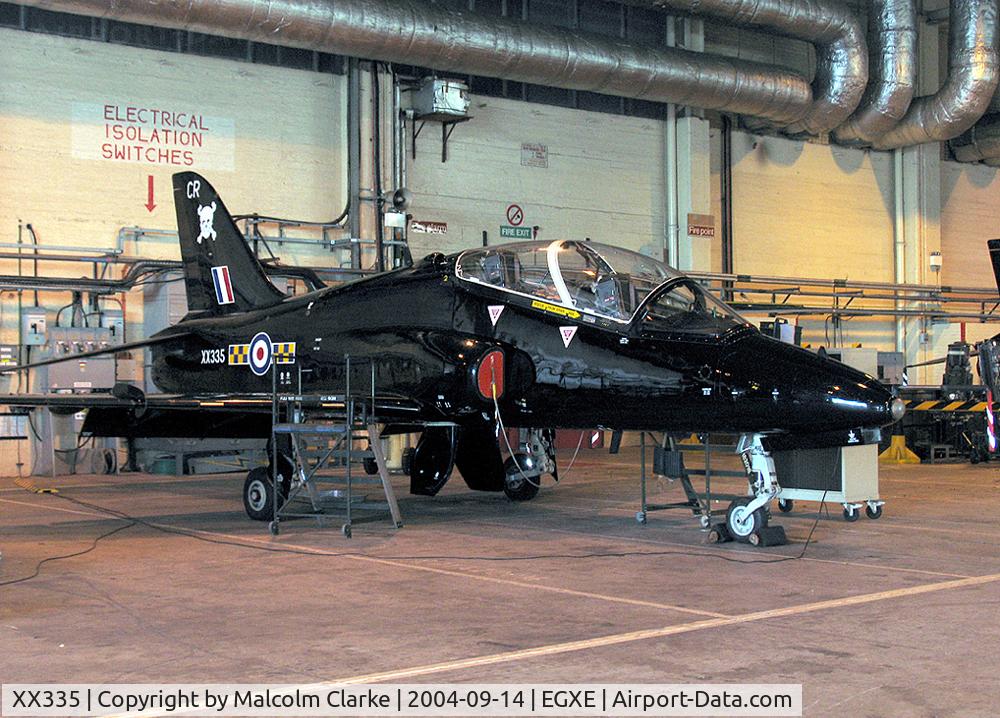 XX335, 1980 Hawker Siddeley Hawk T.1A C/N 183/312159, British Aerospace Hawk T1A in the 100 Sqn hangar at RAF Leeming in 2004.