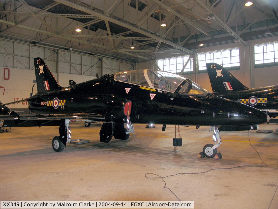 XX349, 1981 Hawker Siddeley Hawk T.1W C/N 198/312173, British Aerospace Hawk T1W in the 100 Sqn hangar at RAF Leeming in 2004.