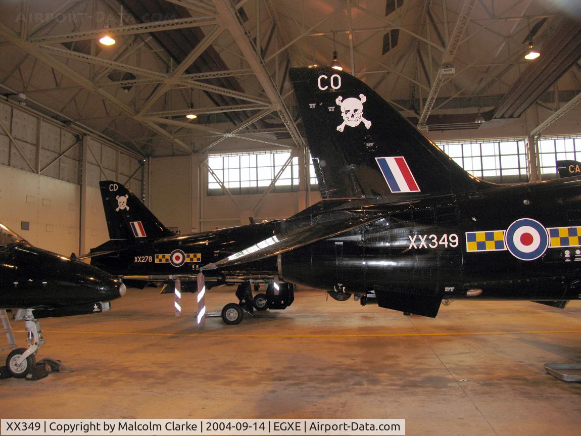 XX349, 1981 Hawker Siddeley Hawk T.1W C/N 198/312173, British Aerospace Hawk T1W in the 100 Sqn hangar at RAF Leeming in 2004.