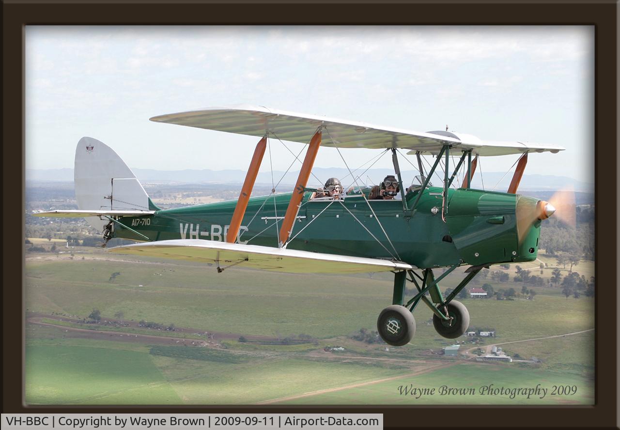 VH-BBC, 1945 De Havilland Australia DH-82A Tiger Moth C/N DHA842, VH-BBC (A17-710) over Luskintyre airfield.