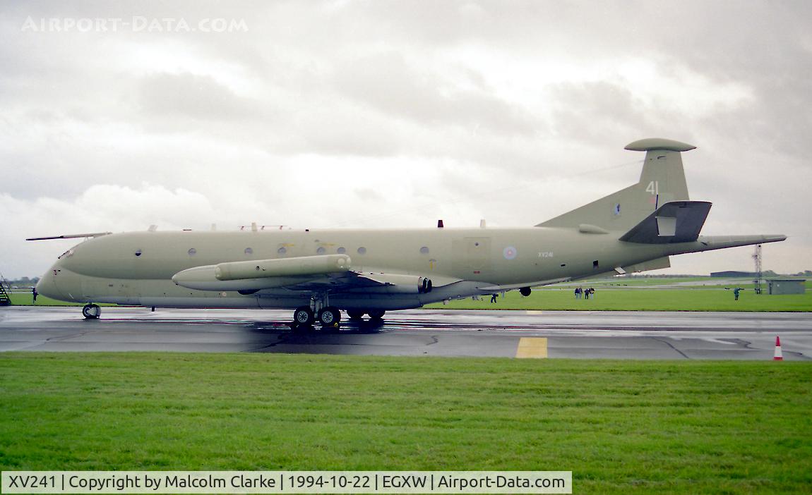 XV241, Hawker Siddeley Nimrod MR.2 C/N 8016, Hawker Siddeley Nimrod MR2. From RAF No 201 Sqn, Kinloss at RAF Waddington's Photocall 94.