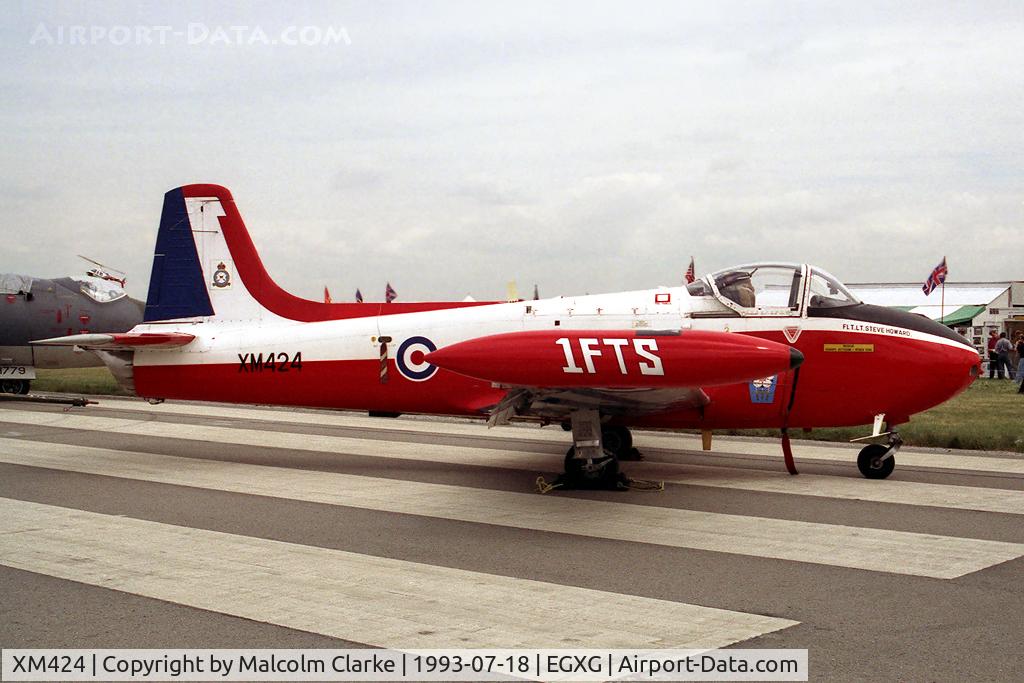 XM424, 1960 Hunting P-84 Jet Provost T.3A C/N PAC/W/9231, Hunting P-84 Jet Provost T3A at RAF Church Fenton's SSAFA Air Display in 1993.  Now flying as G-BWDS.