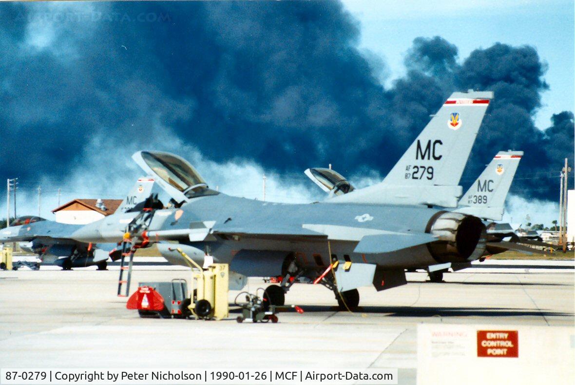 87-0279, 1987 General Dynamics F-16C Fighting Falcon C/N 5C-540, F-16C Falcon of 63rd Tactical Fighter Training Squadron/56th Tactical Training Wing at MacDill AFB in January 1990.