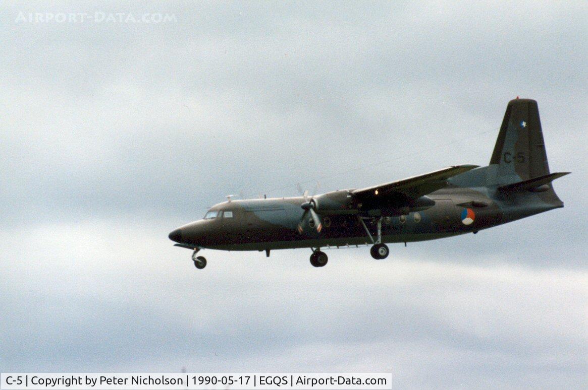 C-5, 1960 Fokker F-27-300M Troopship C/N 10155, F-27-300M Troopship of 334 Squadron Royal Netherlands Air Force on final approach to RAF Lossiemouth in May 1990.