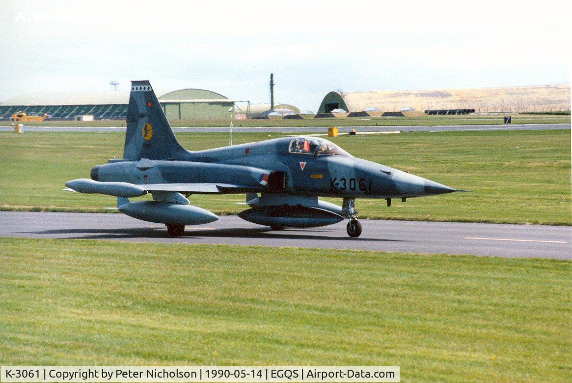 K-3061, 1971 Canadair NF-5A Freedom Fighter C/N 3061, NF-5A of 316 Squadron Royal Netherlands Air Force at RAF Lossiemouth in May 1990.