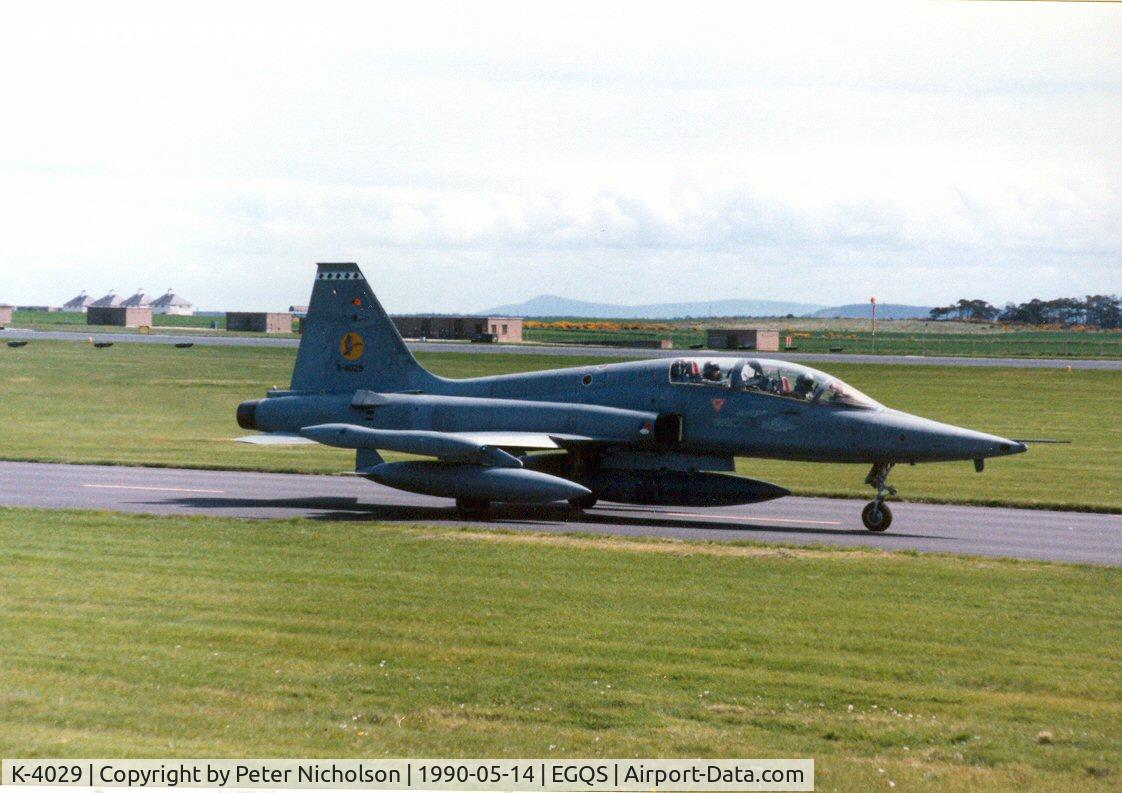 K-4029, 1971 Northrop (Canadair) NF-5B (CL-226) C/N 4029, NF-5B of 316 Squadron Royal Netherlands Air Force on an exchange visit to RAF Lossiemouth in May 1990.