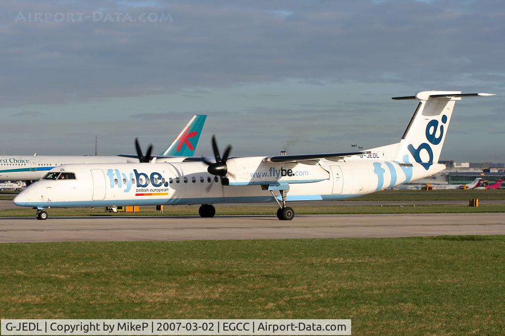 G-JEDL, 2002 De Havilland Canada DHC-8-402Q Dash 8 C/N 4067, About to roll on Manchester's second Runway.