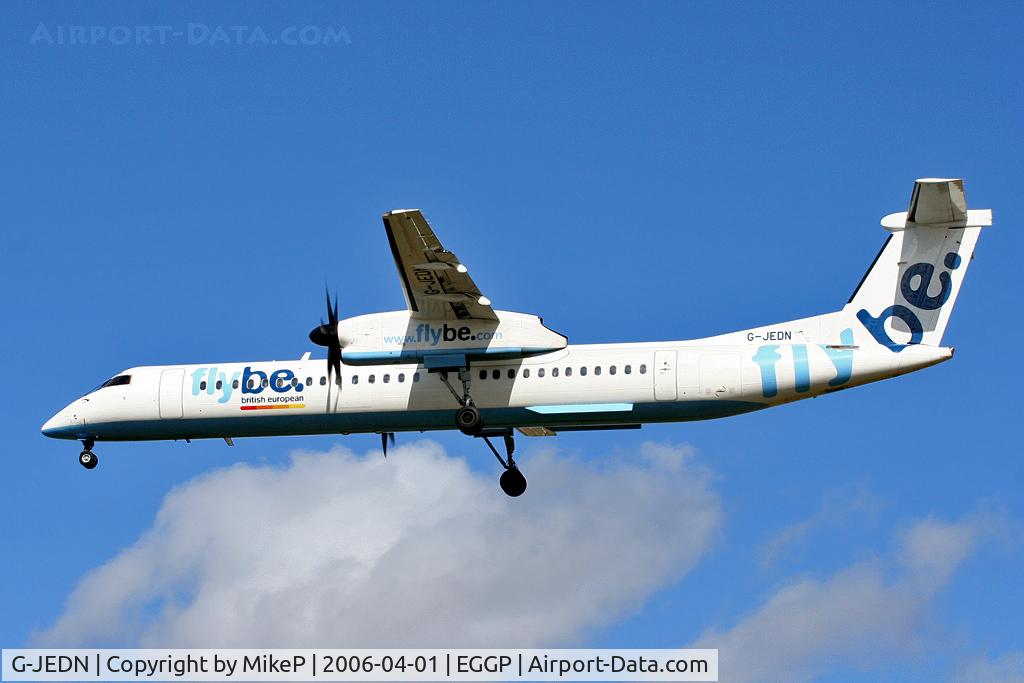 G-JEDN, 2003 De Havilland Canada DHC-8-402Q Dash 8 C/N 4078, As shot from the corner of 'The Mound' this FlyBe is inbound on 27.