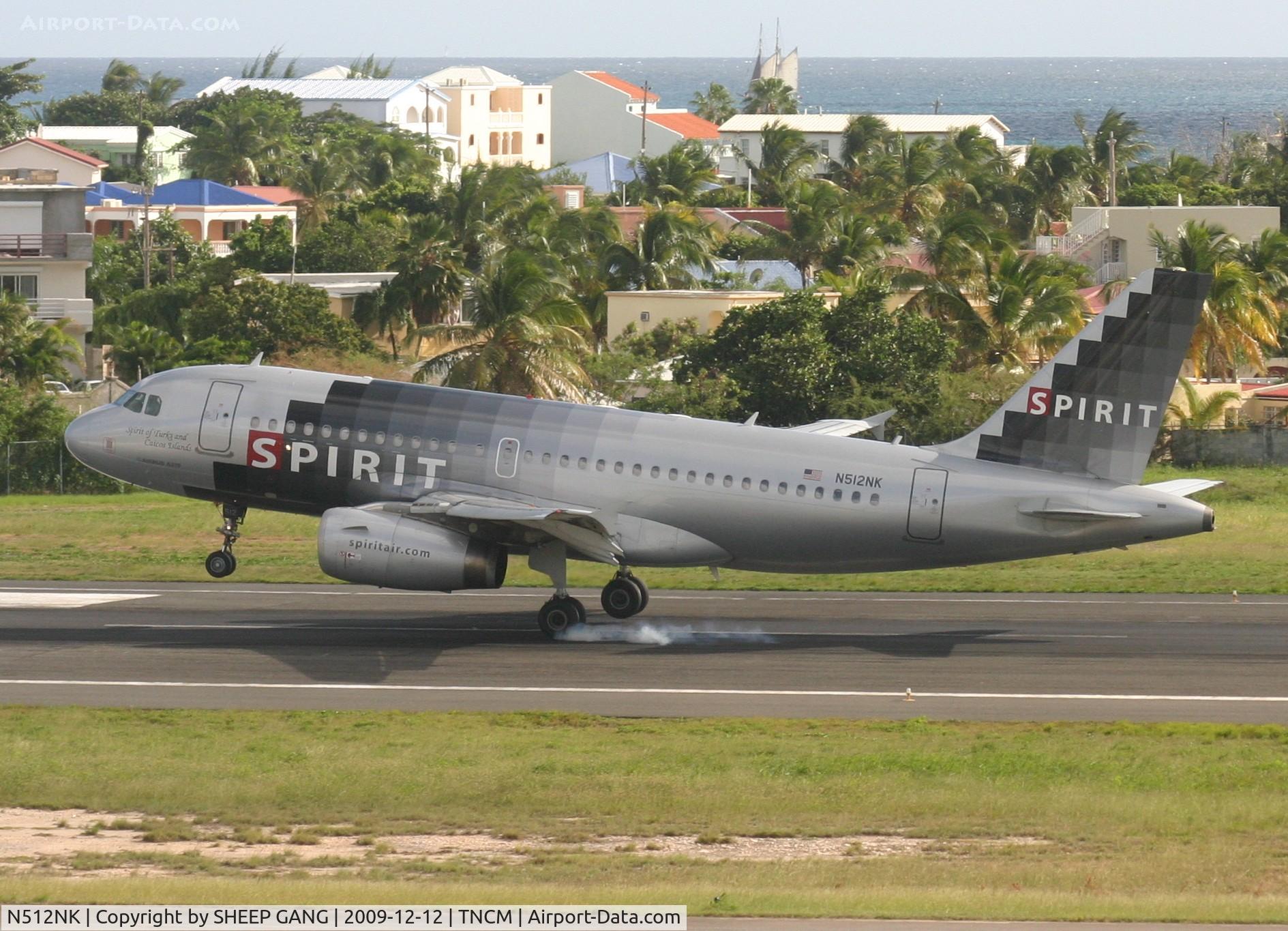 N512NK, 2006 Airbus A319-132 C/N 2673, Spirit wings landing at tncm
