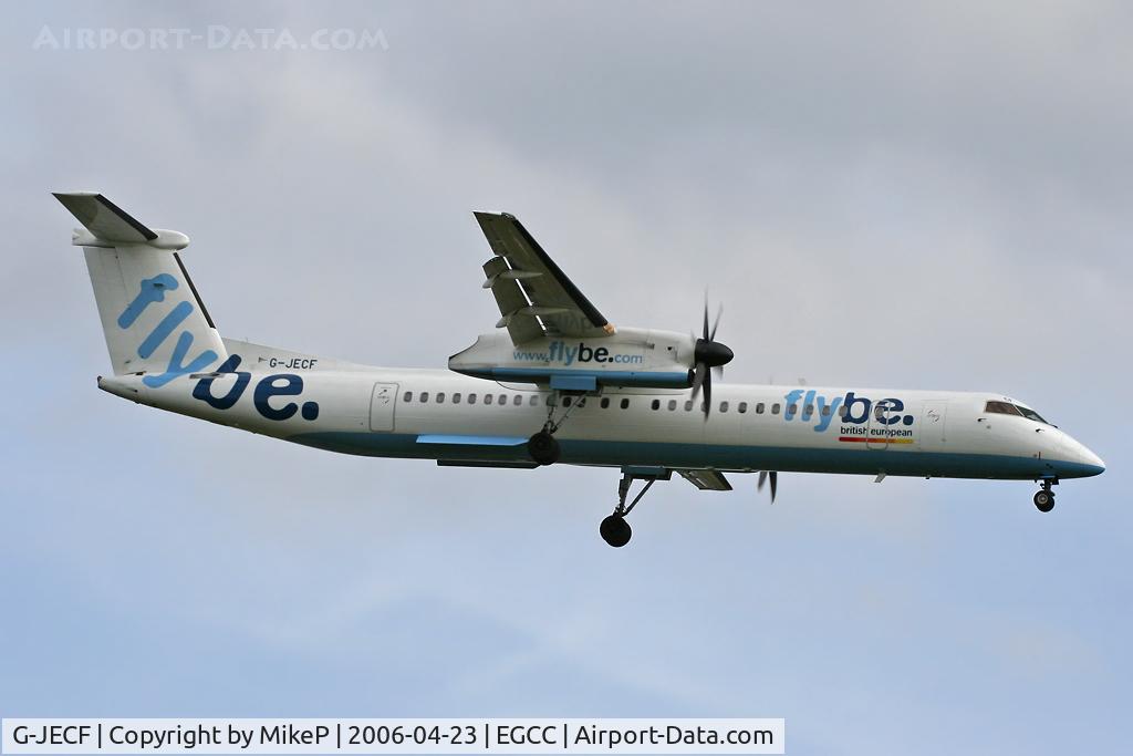 G-JECF, 2004 De Havilland Canada DHC-8-402Q Dash 8 C/N 4095, Short final for Runway 24R.