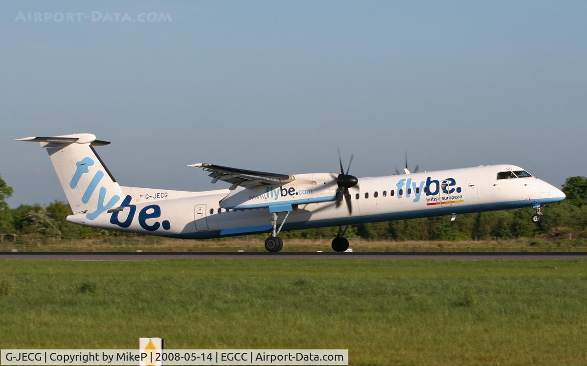 G-JECG, 2004 De Havilland Canada DHC-8-402Q Dash 8 C/N 4098, Touching down on Runway 05R.