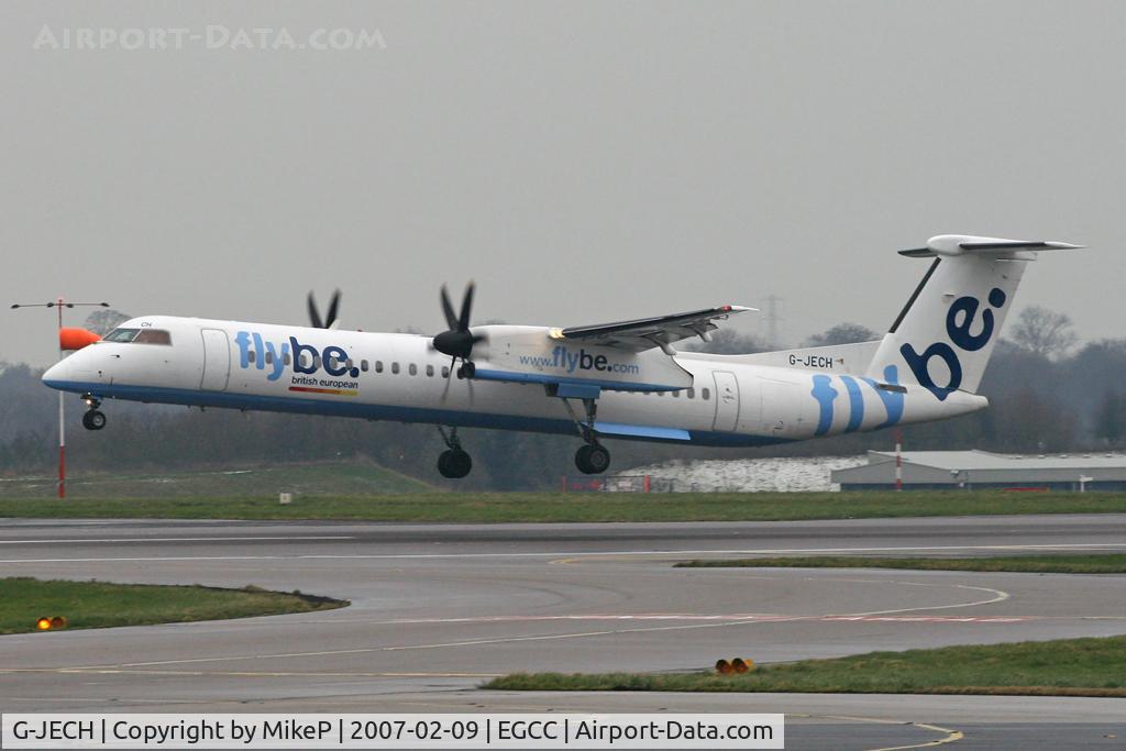 G-JECH, 2005 De Havilland Canada DHC-8-402Q Dash 8 C/N 4103, Arriving at Manchester on a grey February day.
