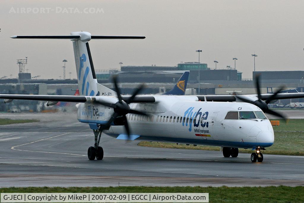 G-JECI, 2005 De Havilland Canada DHC-8-402Q Dash 8 C/N 4105, Taxiing by the Viewing Park, heading for departure.