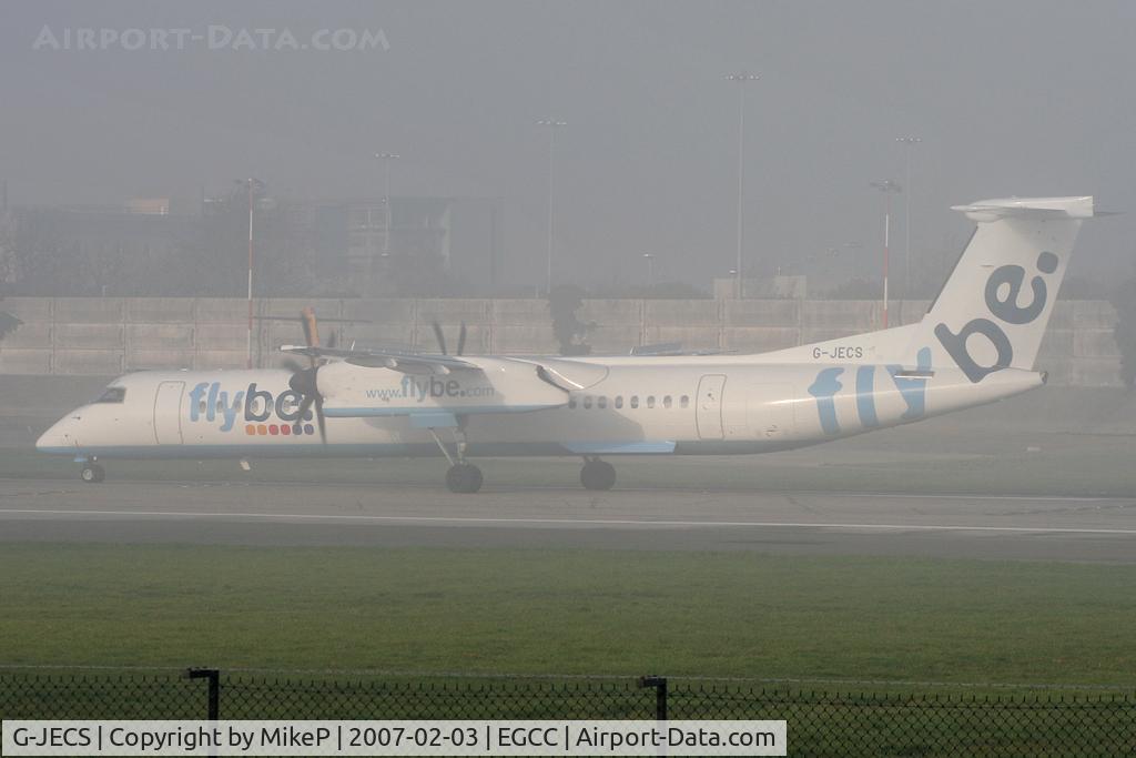 G-JECS, 2006 De Havilland Canada DHC-8-402Q Dash 8 C/N 4142, Departing on r/w 23R in the fog.