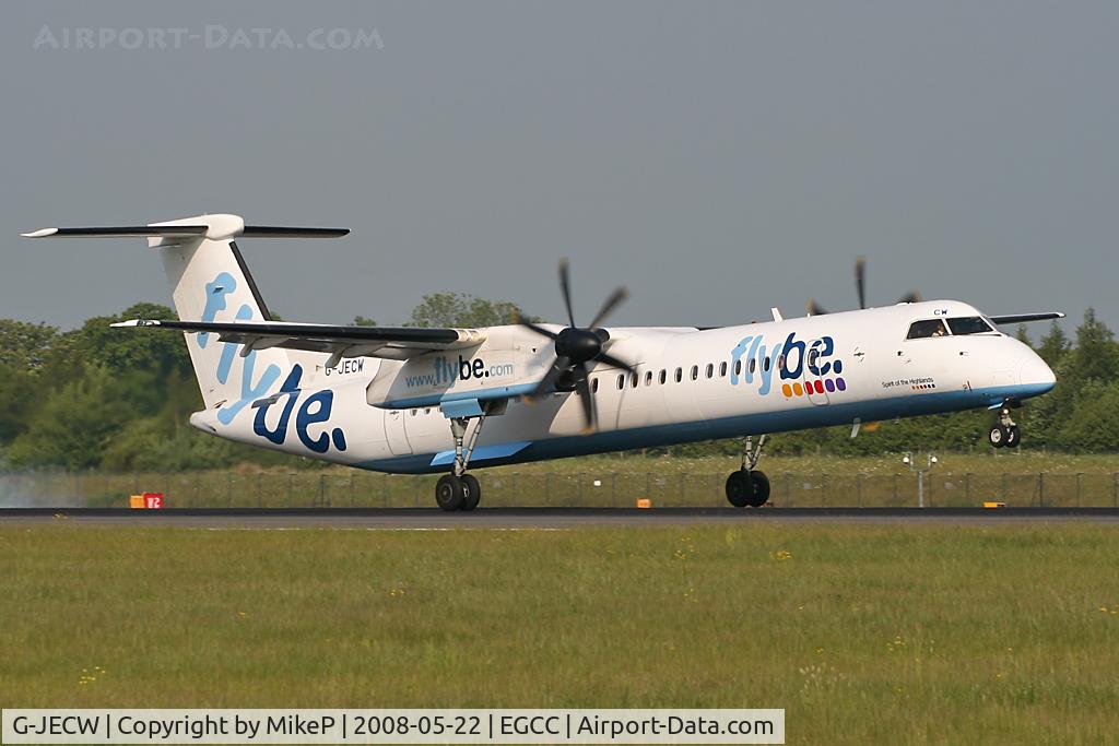 G-JECW, 2007 De Havilland Canada DHC-8-402Q Dash 8 C/N 4152, Setting down on Runway 05R.