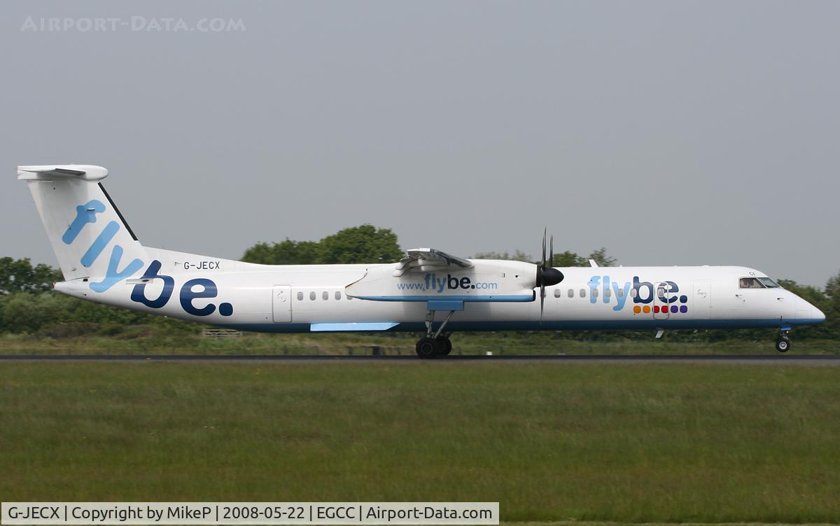 G-JECX, 2007 De Havilland Canada DHC-8-402Q Dash 8 C/N 4155, Arriving on Runway 05R.