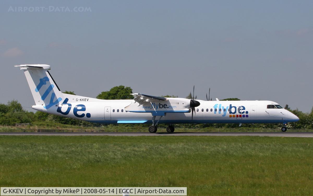 G-KKEV, 2008 De Havilland Canada DHC-8-402Q Dash 8 C/N 4201, Setting down on Runway 05R.