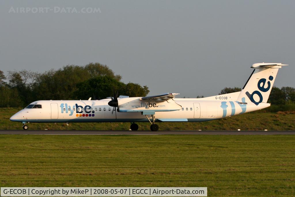 G-ECOB, 2007 De Havilland Canada DHC-8-402Q Dash 8 C/N 4185, Evening arrival on Runway 05R.