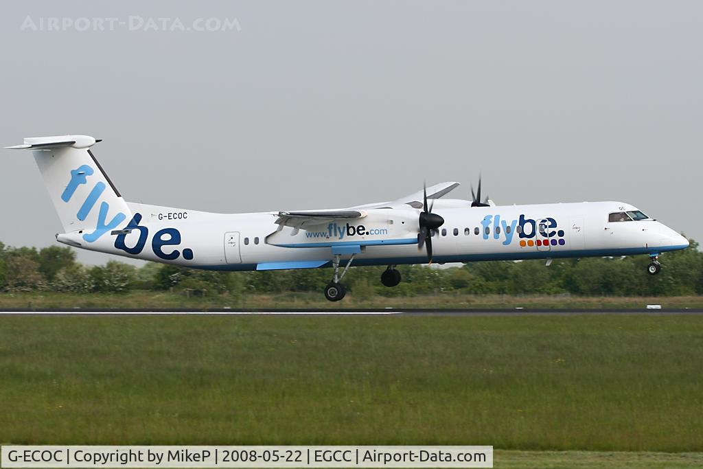 G-ECOC, 2007 De Havilland Canada DHC-8-402Q Dash 8 C/N 4197, Just about to touchdown on Runway 05R.