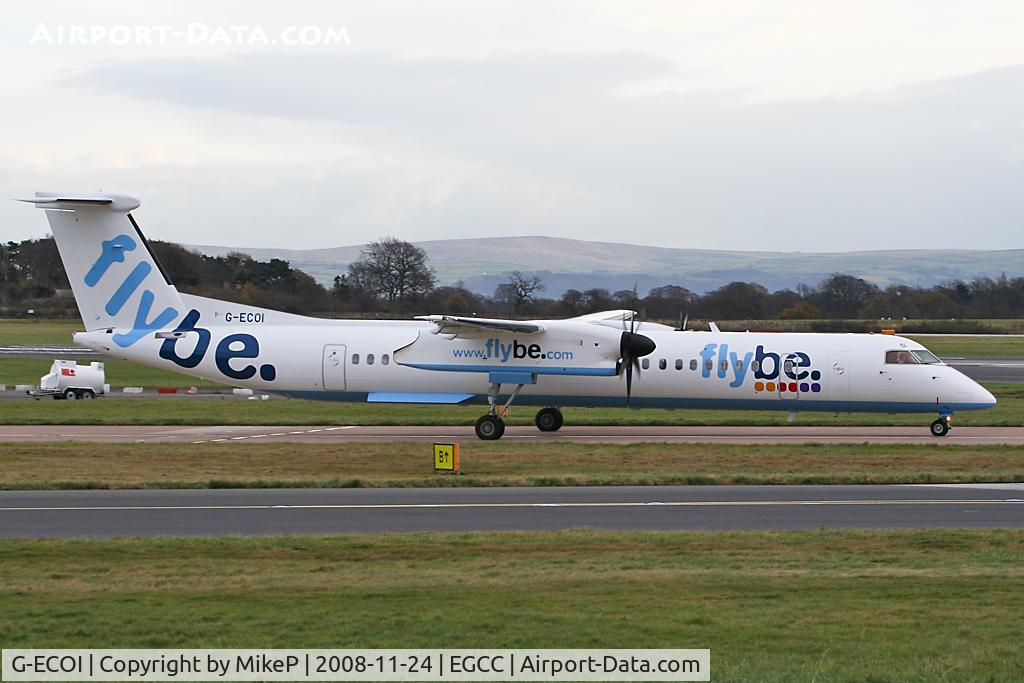 G-ECOI, 2008 De Havilland Canada DHC-8-402Q Dash 8 C/N 4224, Seen passing by the Aviation Viewing Park at MAN.