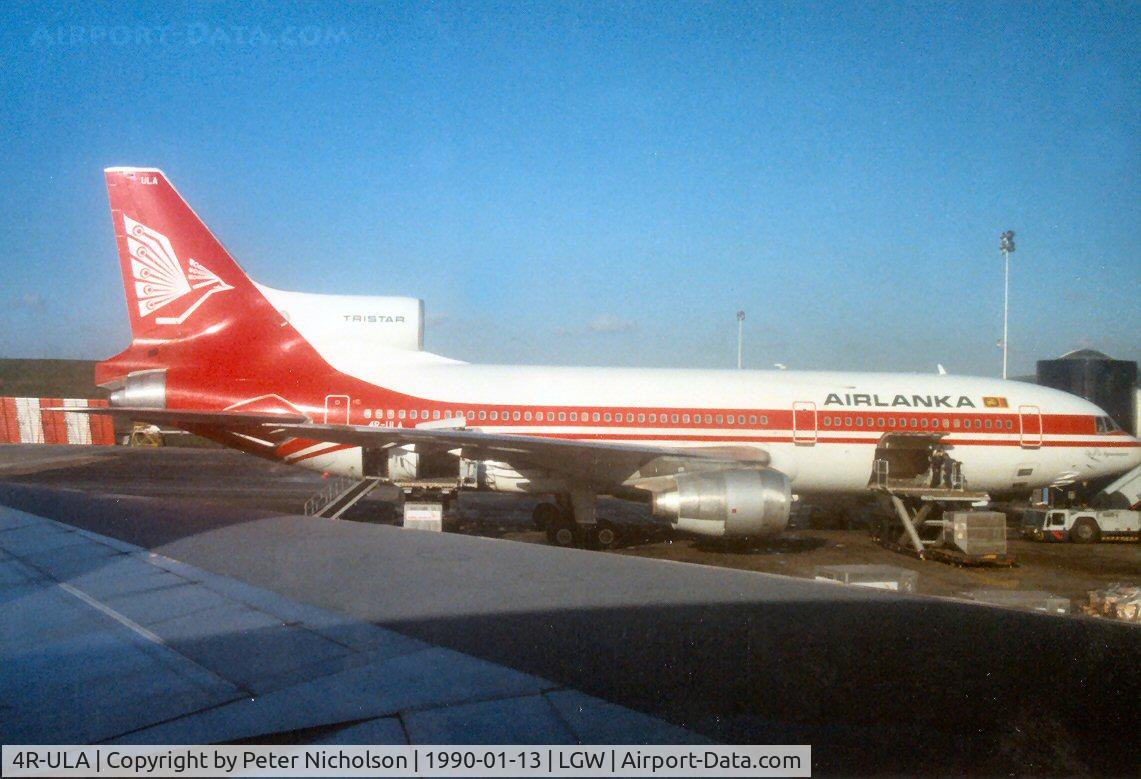 4R-ULA, 1982 Lockheed L-1011 Tristar 500 C/N 293F-1235, TriStar 500 of Air Lanka at London Gatwick in January 1990.