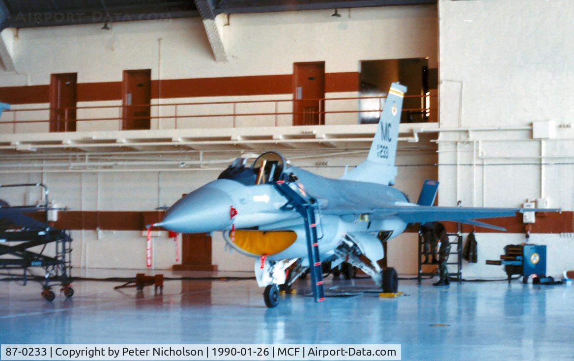 87-0233, 1987 General Dynamics F-16C Fighting Falcon C/N 5C-494, F-16C Falcon of 61st Tactical Fighter Training Squadron/56th Tactical Training Wing at MacDill AFB in January 1990.