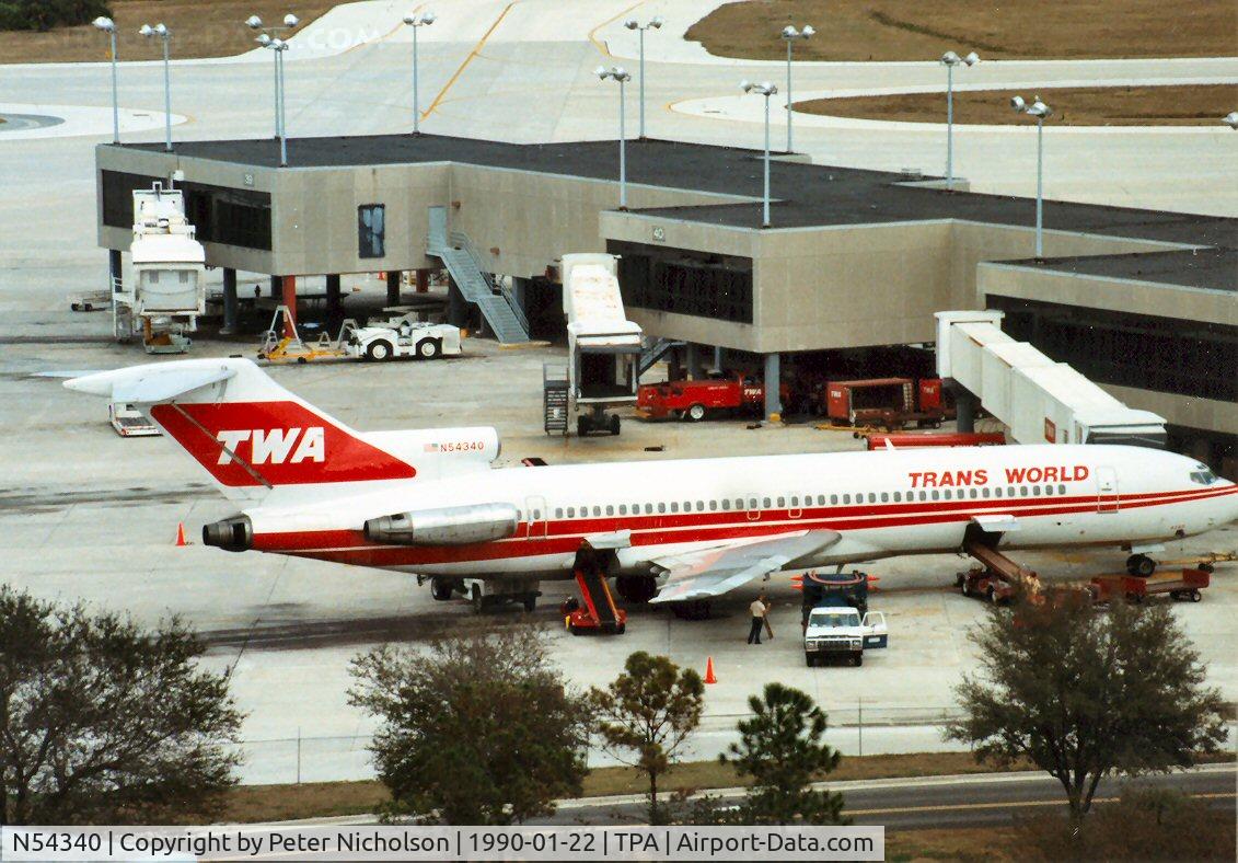 N54340, 1974 Boeing 727-231 C/N 20845, Boeing 727-231 of Trans-World Airlines at the terminal at Tampa in January 1990.