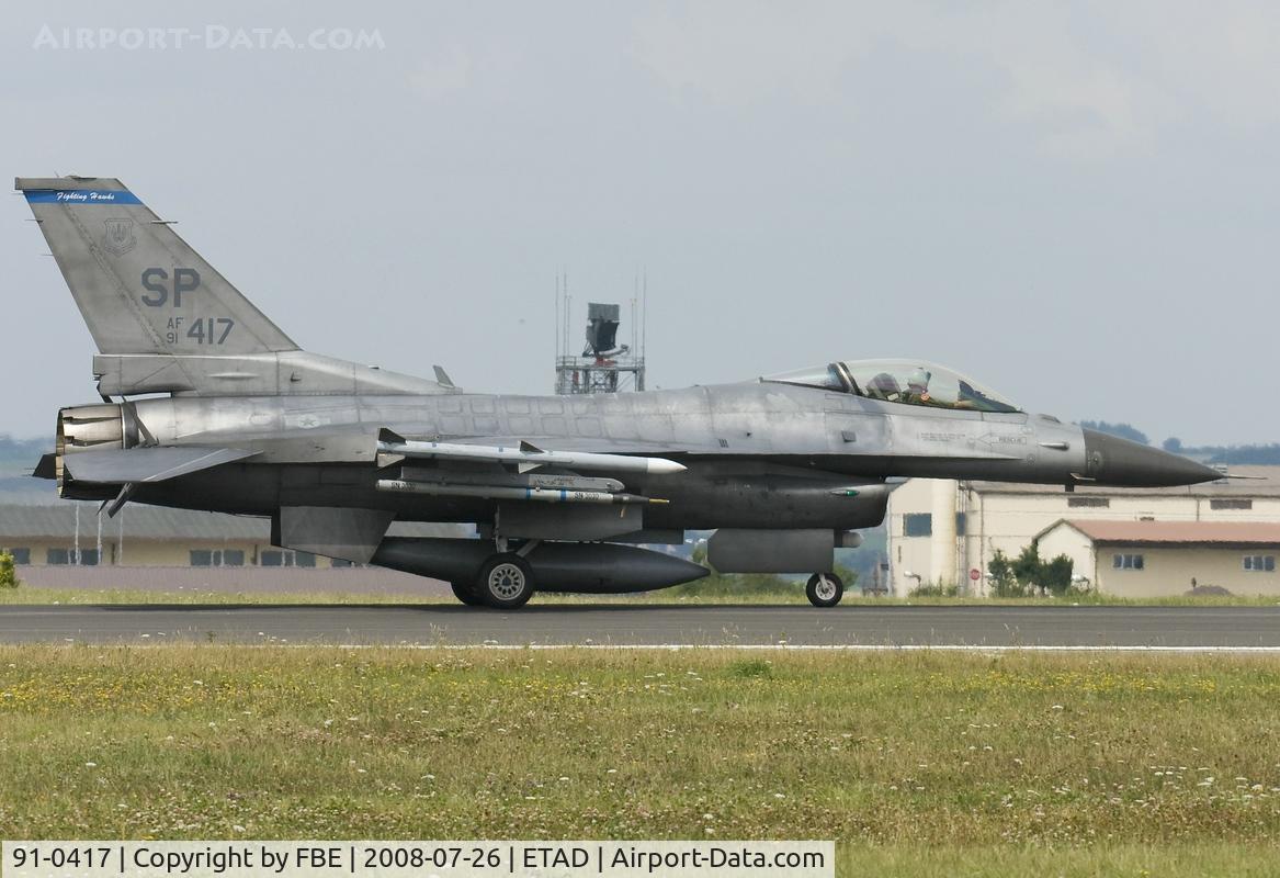 91-0417, General Dynamics F-16C Fighting Falcon C/N CC-115, taxying down the runway at Spangdahlem AB