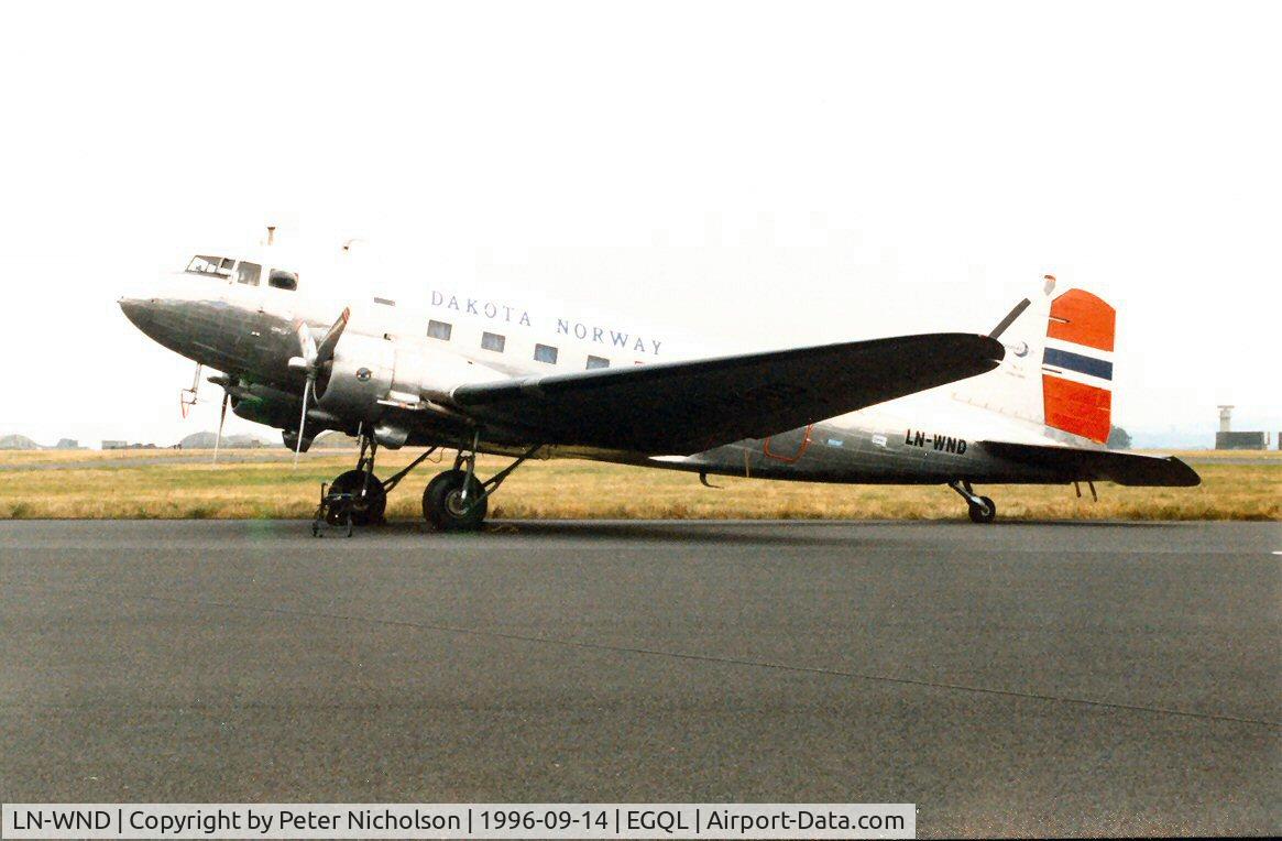 LN-WND, 1943 Douglas C-53D-DO Skytrooper (DC-3A) C/N 11750, C-53D Skytrooper of Foundation Dakota Norway attended the 1996 RAF Leuchars Airshow.