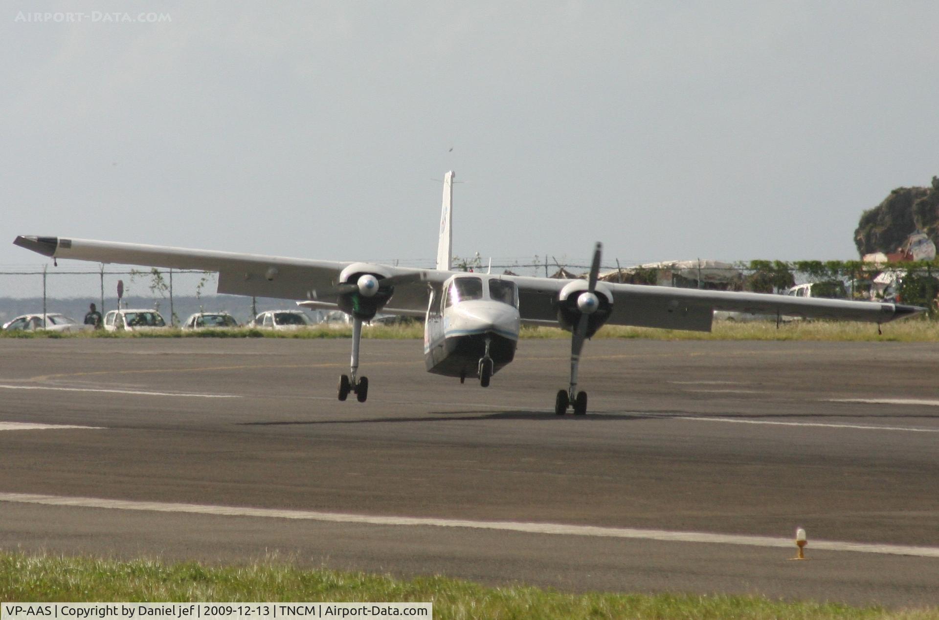 VP-AAS, 1971 Britten-Norman BN-2A-26 Islander C/N 206, VP-AAS having a ard time landing in some strong wind