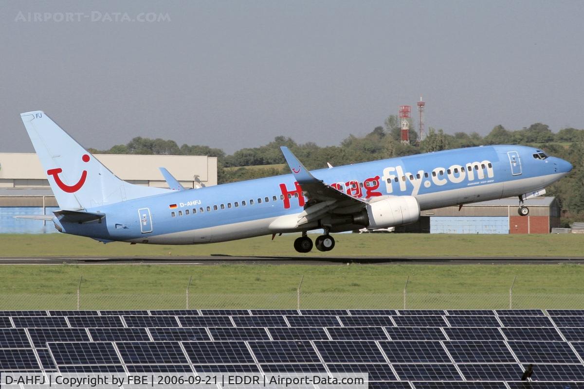 D-AHFJ, 1999 Boeing 737-8K5 C/N 27990, departing from SCN via RW09