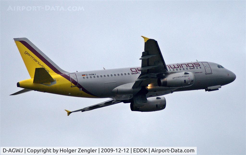 D-AGWJ, 2008 Airbus A319-132 C/N 3375, Leaving CGN with direction LEJ