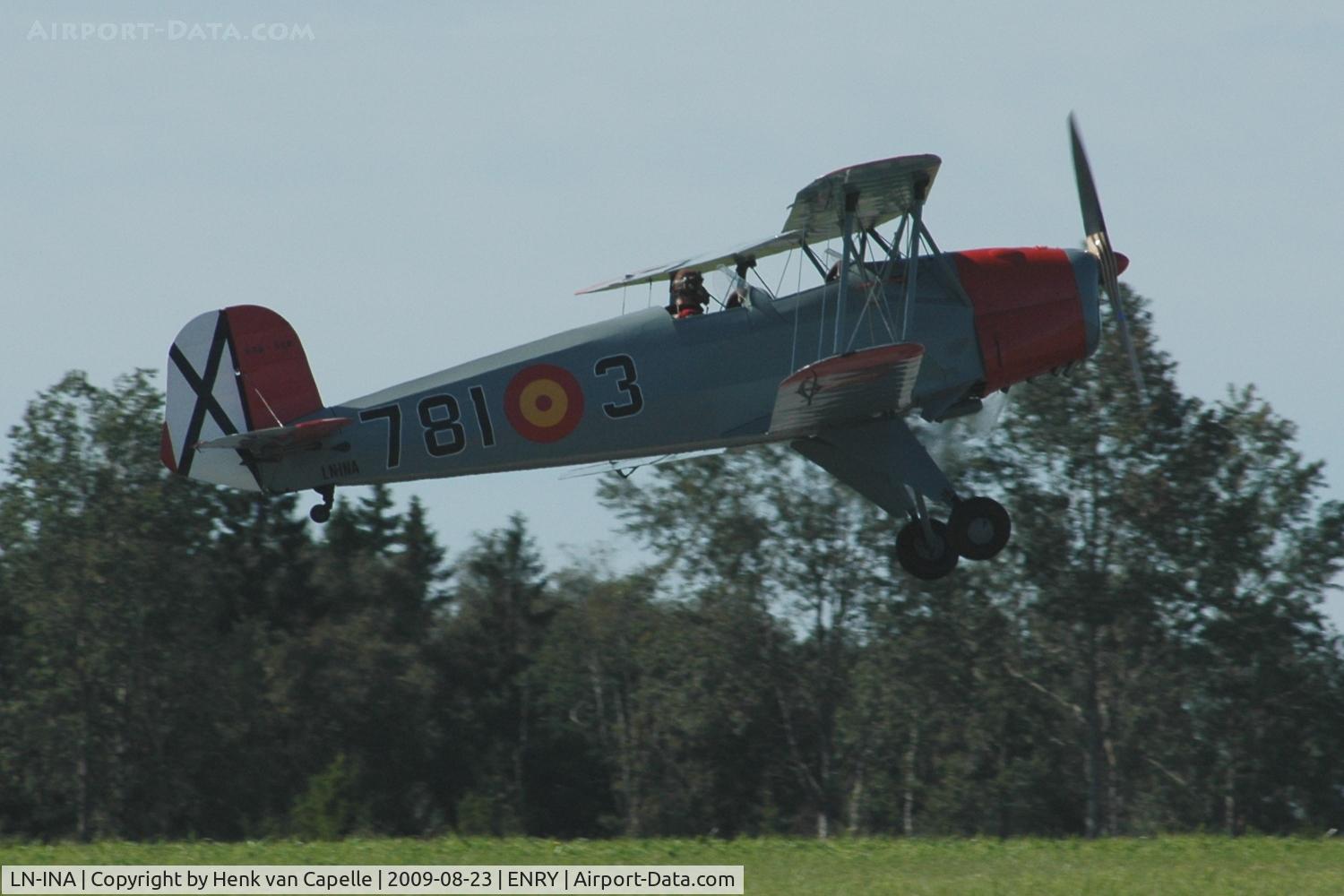 LN-INA, 1957 CASA 1-131 Jungmann C/N 2141, Spanish built Jungmann taking off from Rygge air force base.