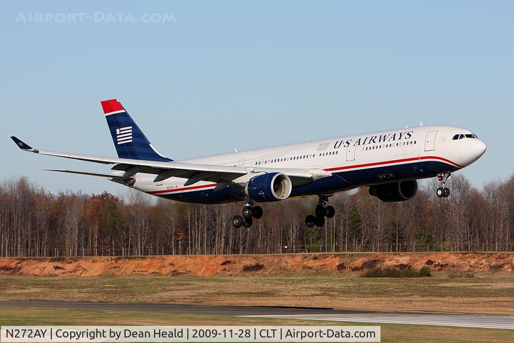 N272AY, 2000 Airbus A330-323 C/N 333, US Airways N272AY (FLT AWE705) from Frankfurt Int'l (EDDF) landing RWY 18C.