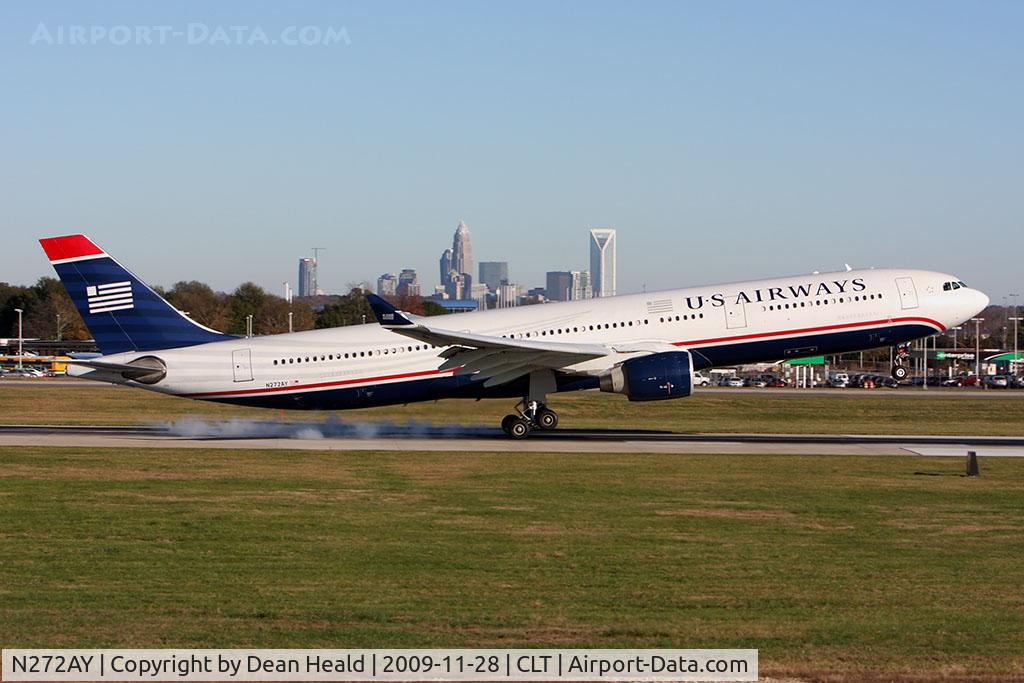 N272AY, 2000 Airbus A330-323 C/N 333, US Airways N272AY (FLT AWE705) from Frankfurt Int'l (EDDF) touching down on RWY 18C.