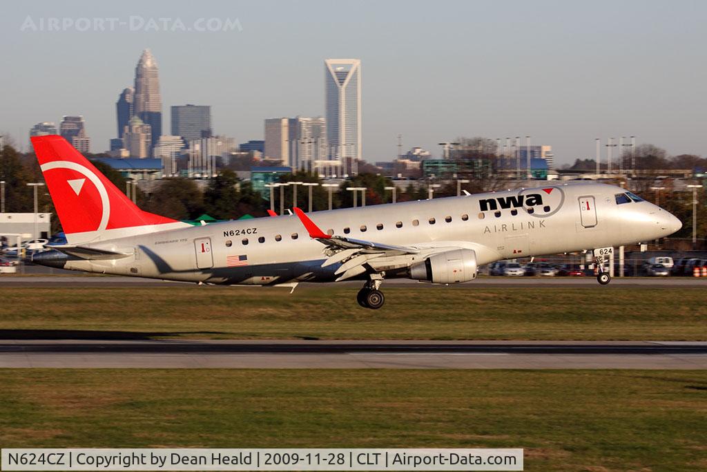 N624CZ, 2008 Embraer 175LR (ERJ-170-200LR) C/N 17000222, Northwest Airlink (Compass Airlines) N624CZ (FLT CPZ5748) from Minneapolis/St Paul Int'l (KMSP) landing RWY 18C.