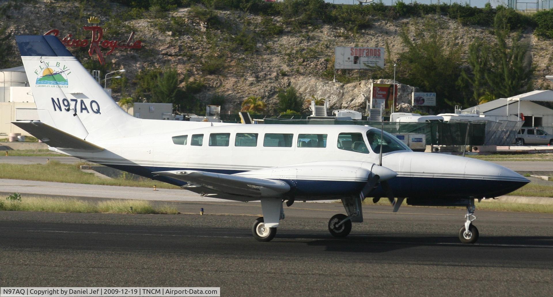 N97AQ, 1977 Cessna 404 Titan C/N 4040135, N97QA departing TNCM on runway 10