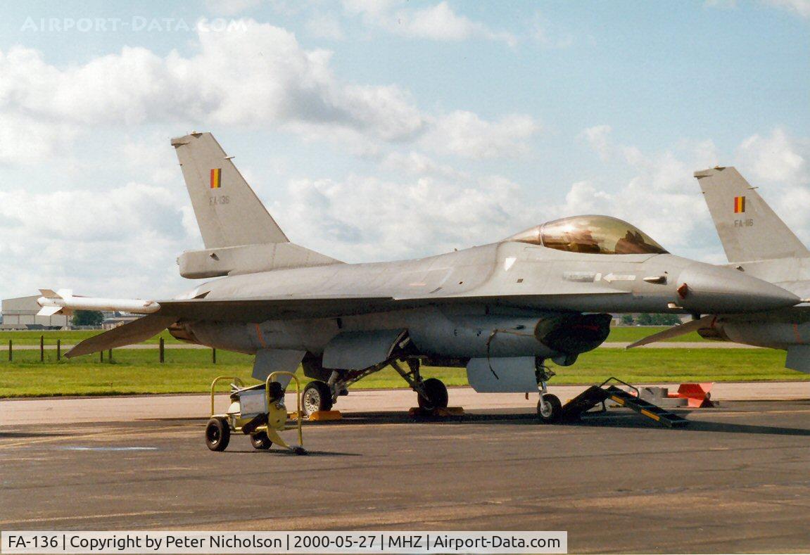 FA-136, SABCA F-16AM Fighting Falcon C/N 6H-136, F-16A Falcon of 10 Squadron Belgian Air Force on display at the Mildenhall Air Fete of 2000.